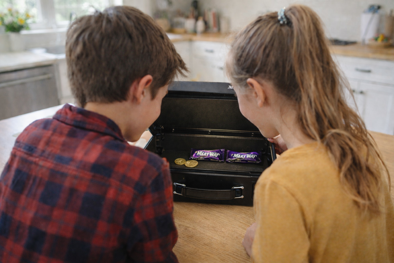 Students opening the lock box after solving a worksheet