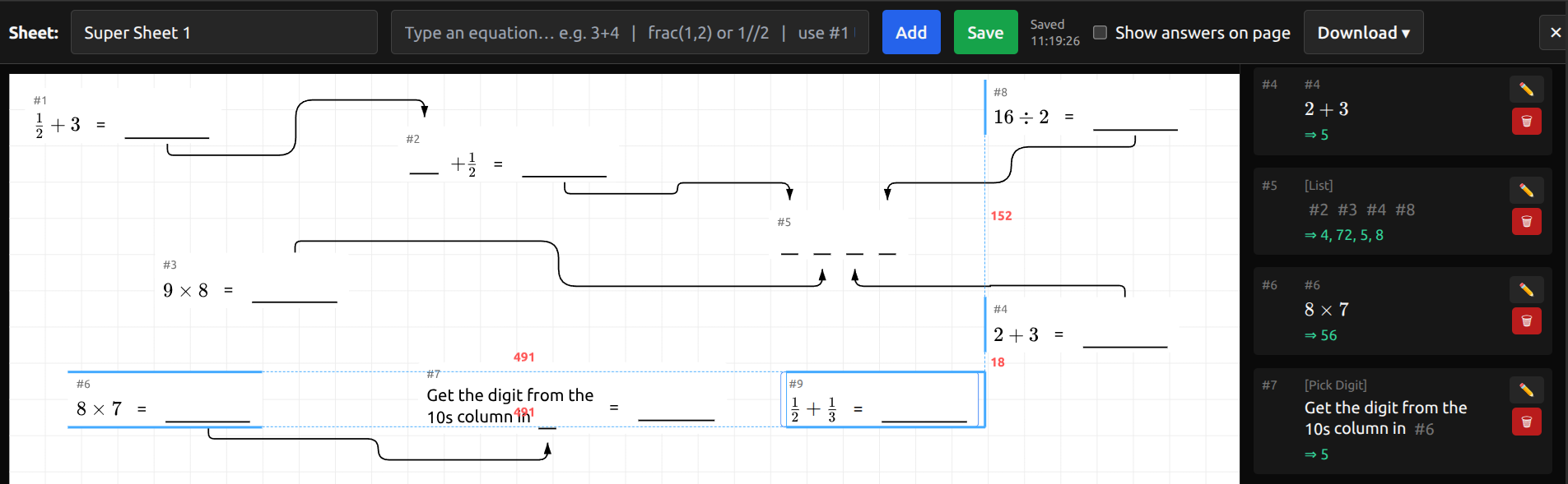 Positioning and drag handles on worksheet items